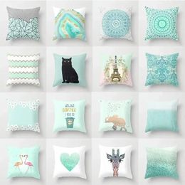 Pillow Mint Green Cover Geometric Printing Pattern Pillowcase 45 45cm Living Room Bed Square Decorative
