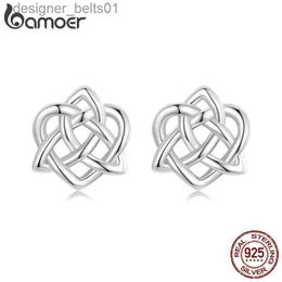 Stud BAMOER 925 Sterling Silver Celtic Knot Ear Studs Earrings Heart She Twisted Line Earrings for Women Tren Jewelry GiftC24319