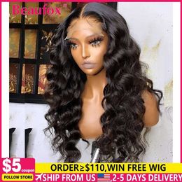 Synthetic Wigs Beaufox Lace Front Human Hair Wigs For Women Brazilian Body Wave Lace Frontal Wigs Glueless Human Hair Wigs 4x4 Lace Closure Wig 240329