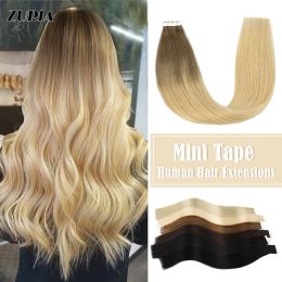 Extensions Extensions ZURIA 20PCS Natural Mini Tape in Human Hair Extensions Long Blonde Skin Weft Invisible Adhesive Straight Hairpieces Wom