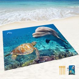 Mat Waterproof Sandproof Sea Turtle Beach Blanket Lightweight Portable Picnic Blanket Oversize Beach Mat for Outdoor Camping Hiking