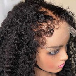 Synthetic Wigs 4C Kinky Edges Baby Hair Lace Wigs 180% 13x4 HD Lace Frontal Wig Remy Kinky Curly Human Hair Wigs for Women Afro Curly Edges Wig 240328 240327