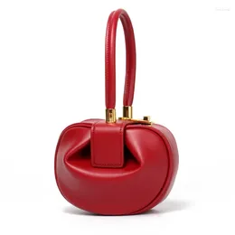 Totes Hobos Luxury Handbags Women Designer Genuine Leather Top-handle Simple Style Ruched Crossbody Bags For Bolsa Feminina Sac Clutch