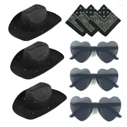 Berets 3pcs Woman Cowboy Hat With Heart Sunglasses Kerchief Carnivals