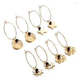 Hoop Earrings Stainless Steel Gold Colour Minimalist Flower Leaf Star Sun Charms Earring Fashion Jewellery For Women Drop