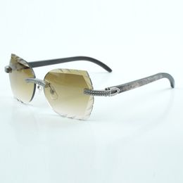 New product double row diamond cut sunglasses 8300817 natural black textured buffalo horn leg size 60-18-140 mm