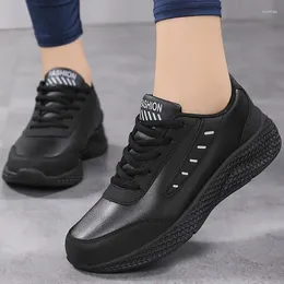 Casual Shoes Spring Black Leather Sneakers Lace-up Sports Women Trainers Fashion 2024 Outdoors Non-slip Comfort Walking