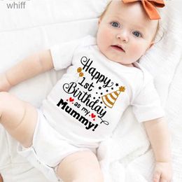 Rompers Happy 1st Birthday As My Mummy Newborn Bodysuit Baby Short Sleeve Clothes Girls Boys Romper Toddler Mom Birthday Outfits GiftsC24319