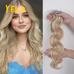 Extensions Yelo 2.5G/Pcs Human Tape In 100% Remy Hair Extensions Body Wave Style Bulk Hair Bundle Adhesive Natural Invisibility Black Color