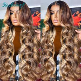 Synthetic Wigs Rosabeauty 13X6 HD Ombre Highlight Body Wave Wigs 13X4 Blonde Lace Front Wig Brazilian Human Hair Frontal For Women 250 Density 240329