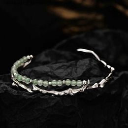 Charm Bracelets F.I.N.S Chinese Style Bamboo Series S925 Sterling Silver s Green Aventurine Jade Stone Bead Handmade Open Bangle Jewellery L240319