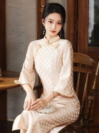 Ethnic Clothing Young Style Lady Elegant High-Grade Knitted Jacquard Cheongsam Autumn Chinese Daily Women