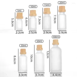 Bottles 5pcs 5-100ml Frosted Bottle Tubes Wood Grain Lid Glass Refillable For Essential Container Jars