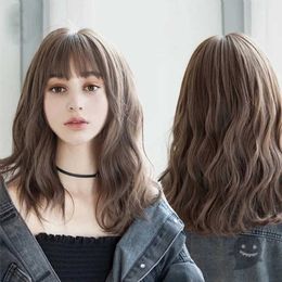 Synthetic Wigs Cosplay Wigs SHANGKE Synthetic Wigs For Women Daily Cosplay Long Water Wave Lolita Wig With Bangs Cold Brown Heat Resistant Hair Bob Wig 240329