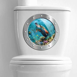 Toilet Stickers Sea turtle sea life toilet flap sticker window sticker refrigerator bathroom home decoration Mural sticker with animal motifs art 240319