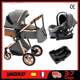 Strollers# Luxurious Baby Stroller 3 in 1 Portable Travel Baby Carriage Folding Prams Aluminum Frame High Landscape Car for Newborn Baby L240319