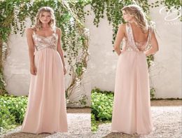 Rose Gold Bridesmaid Dresses A Line Spaghetti Backless Sequins Chiffon Cheap Long Beach Wedding Guest Bridesmaids Dress Maid of Ho4018956