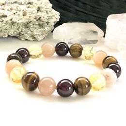 Charm Bracelets MG0865 10 mm Sunstone Tiger Eye Mix Stone Womens Natural Garnet Mala Tren Garnet Yellow Crystal L240319