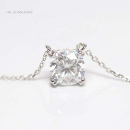 Customized Gems Cushion Cut Moissanite Pendant 14K White Gold Diamonds Necklace