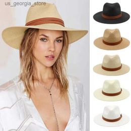 Wide Brim Hats Bucket Hats Large size 56-58 59-60cm New Natural Panama Str Summer Hat Mens Wide Brown Beach UV Protection Fedora Sun Hat Wholesale Y240319