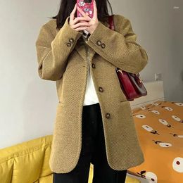 Women's Suits UNXX Women Autumn/Winter Vintage Casual Light Wick Plush Short Blazers Coat Loose Solid Twill Pit Striped Suit Collar