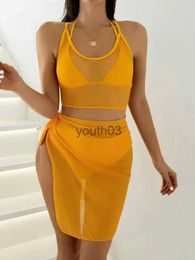 Skirts Skorts 4 PCS Solid Bikini Female Swimsuit Women Swimwear Four-pieces Bikini Set with Top Skirts Sarong Bather Bathing Suit Swim 240319