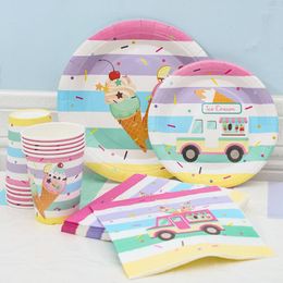 Party Decoration Summer Ice Cream Theme Disposable Tableware Paper Plates Cups Wedding Birthday Decor Baby Shower Supplies