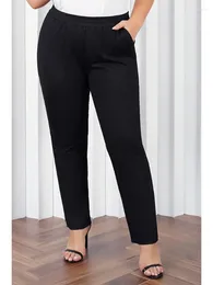 Women's Pants Basic Black Women Plus Size Casual Pocket Elastic High Waisted Cropped Pencil Pant Office Lady Trousers Leggings Female