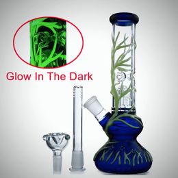 UV Bong Glow In The Dark Hookahs 4 Arms Tree Percolate Water Pipes 9 Inch Heady Dab Rigs With Diffused Downstem GID01