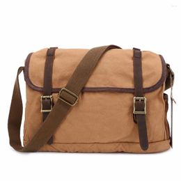 Bag Man's Cotton Canvas Leather Menssenger Shoulder Crossbody Travelling Laptop Casual School Handbag