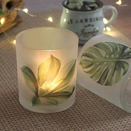 Candle Holders Glass Holder Green Plant Printed DIY Cup Romantic Dinner Decoration M