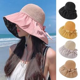 Wide Brim Hats 2024 Summer Women Bucket Hat UV Protection Sun Foldable Cap Outdoor Beach Panama Sunshade Gift