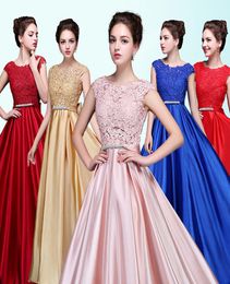 Custom Made Red Gold Pink Blue Bridesmaid Dresses Lace Satin Floor Length Plus Size Wedding Party Dress2461467