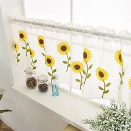 Curtain 100x50cm Embroidered Daisy Sheer Short For Kitchen Cafe Window Half Tulle Door Room Decoration