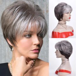 Wigs OUCEY Short Wigs for Women Pixie Cut Natural Wigs Women Straight Hair Synthetic Wig Ombre Color Blonde Wig With Bangs