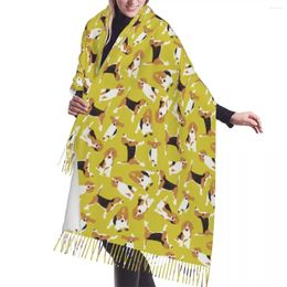 Scarves Stylish Beagle Scatter Yellow Pattern Tassel Scarf Women Winter Warm Shawl Wrap Female