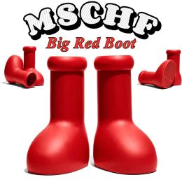 2024 designer mschf uomini donne stivali piovani grandi stivale rosso eve in gomma in gomma ripetizioni sopra le scarpe cartoni animati con bottoni ginocchisi dimensioni della piattaforma inferiore 35-48