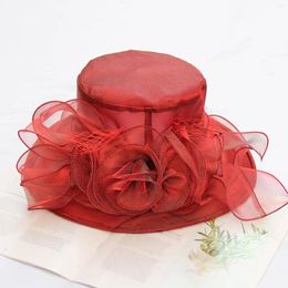 Wide Brim Hats Ladies Mesh Sunshade Hat Flower Temperament Wedding Dress Sun Dome Large Spring Summer Fashion For Woman