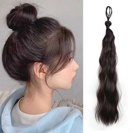 Synthetic Wigs Long Wavy Braided Ponytail Headbands Women Synthetic Wigs With Rubber Bands Curly Straight Ponytail Elastic Hair Ring 240329