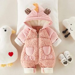 Down Coat 2024 Autumn Winter Overall For Children Infant Cotton Thickened Clothes Hooded Cartoon Baby Boys Girls Jumpsuit Romper