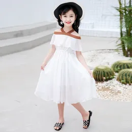 Girl Dresses Summer One Shoulder Girls Dress 2024 Factory White Children Long Princess Fashion Design Baby Skirt