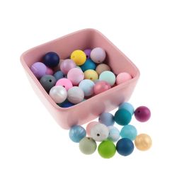 Necklaces 100pcs Silicone Beads15mm Round Food Grade Silicone Pearl Baby Teething Beads Necklace Pacifier String Beads BPA Free Baby Goods