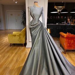 Serisi sier asimetri boyun gece elbiseleri kadınlar için dubai arapça bir omuz kollu balo parti önlükleri resmi dantel uzun etek vestidos de festa cl1743