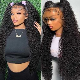 Synthetic Wigs Kinky Curly 13x4 Lace Front Human Hair Wigs For Women 30 inch Indian Deep Curly Lace Frontal Wig Wet And Wavy Lace Closure Wigs 240328 240327