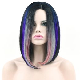 Wigs Soowee 11 Colors Pink Grey Purple Hair Wig Synthetic Hair Short Bob Wigs Straight Cosplay Wig for Black Women