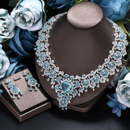 Necklace Earrings Set Big Blue Zircon For Women Wedding Luxury Dubai UAE 2 Pieces Bridal Earring