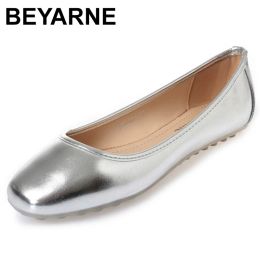Loafers BEYARNEFemale's Vintage SquareToe Slipon Spike Heel Flats Rome style Plus size AntiSkip BoatShoes Grey Gold SilverFashion E502
