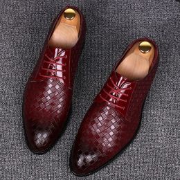 Shoes 2021 Formal Leather Shoes Men Dress Business Shoes Male Geometric Red Oxfords Party Wedding Casual Men's Flats Chaussure Homme88