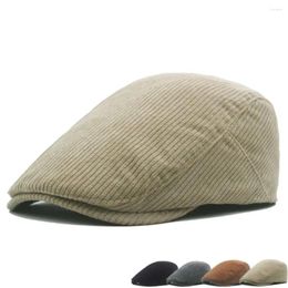 Berets Solid Colour Beret Hat Adjustable Corduroy Cap Cabbie Men Women