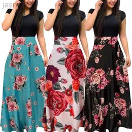 Basic Casual Dresses Swing Maxi Dress Women Clothing Spring/Autumn Short Sleeve Floral Printed Prom Casual Party Dress 240319